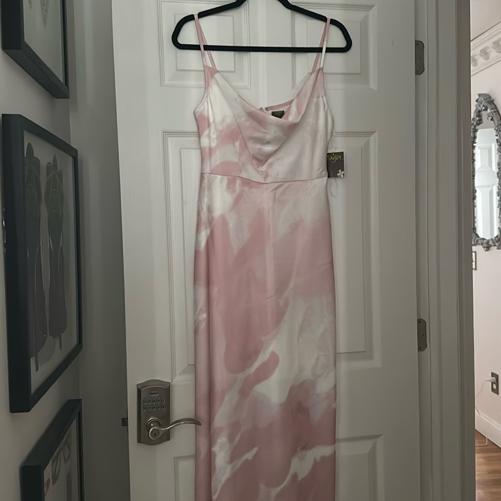 Taylor cow neck satin dress